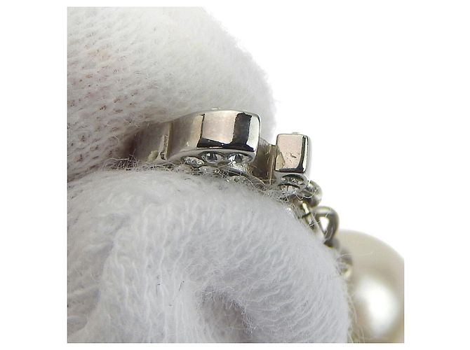 Collana in perle finte e strass Chanel Coco Mark Argento Bianco - vista 4