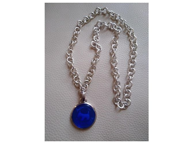 Autre Marque Agatha Halskette Medaillon mit blauem Stein Versilbert - Ansicht 2