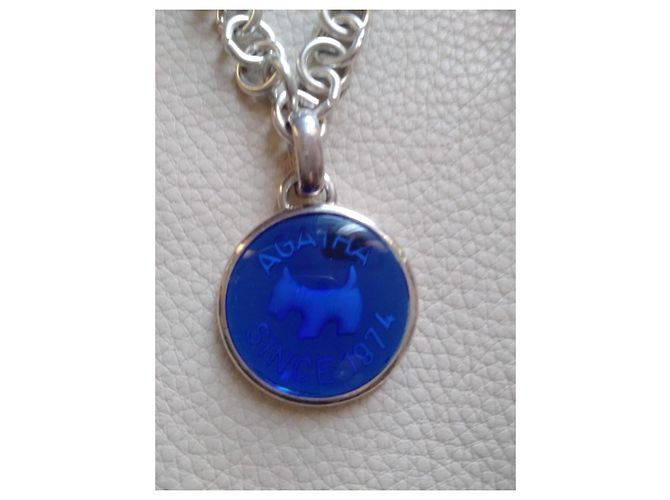 Autre Marque Agatha Halskette Medaillon mit blauem Stein Versilbert - Ansicht 3