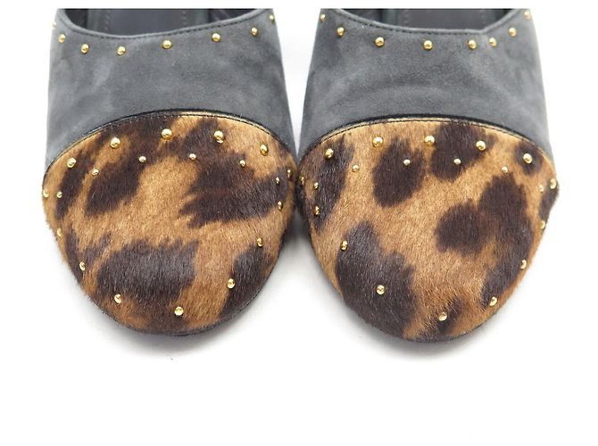 NUOVE SCARPE CON TACCO PRADA CON CINTURINI 40 IN CAMOSCIO E PELLE DI LEOPARDO Grigio - vista 4