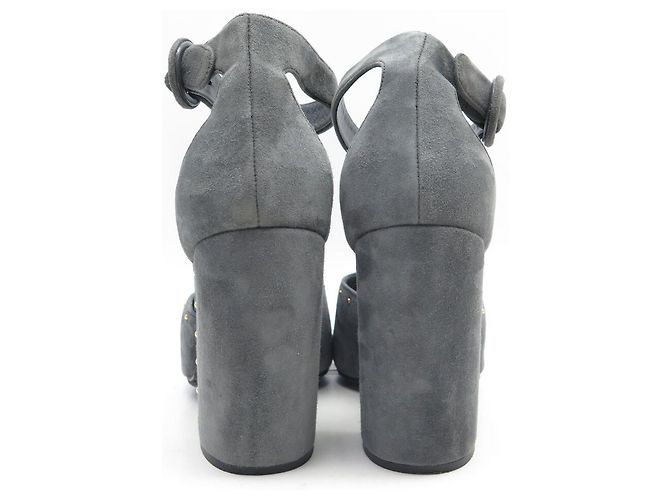 NUOVE SCARPE CON TACCO PRADA CON CINTURINI 40 IN CAMOSCIO E PELLE DI LEOPARDO Grigio - vista 5