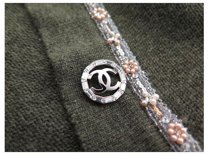 NEU CHANEL CARDIGAN 3/4-ÄRMEL 40 36 S AUS GRÜNEM CASHMERE WESTE - Ansicht 12