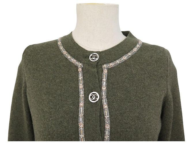 NEU CHANEL CARDIGAN 3/4-ÄRMEL 40 36 S AUS GRÜNEM CASHMERE WESTE - Ansicht 2