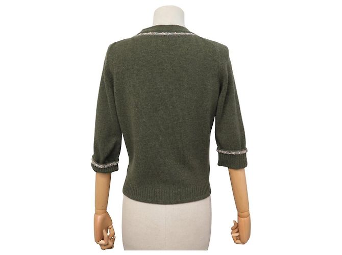 NEU CHANEL CARDIGAN 3/4-ÄRMEL 40 36 S AUS GRÜNEM CASHMERE WESTE - Ansicht 3
