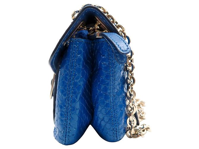 ROGER VIVIER MINI CHAIN SHOULDER BAG IN BLUE PYTHON LEATHER - view 3