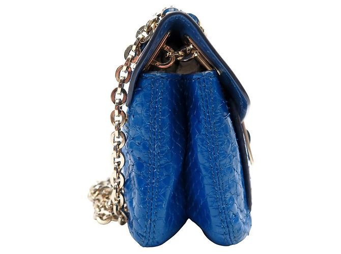ROGER VIVIER MINI CHAIN SHOULDER BAG IN BLUE PYTHON LEATHER - view 4