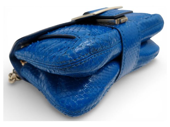 ROGER VIVIER MINI CHAIN SHOULDER BAG IN BLUE PYTHON LEATHER - view 5