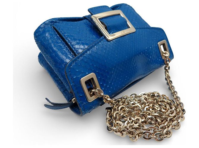 ROGER VIVIER MINI CHAIN SHOULDER BAG IN BLUE PYTHON LEATHER - view 6