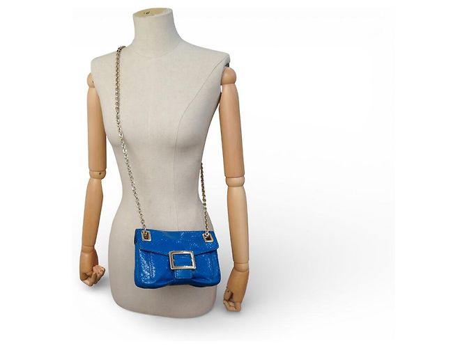 ROGER VIVIER MINI CHAIN SHOULDER BAG IN BLUE PYTHON LEATHER - view 7
