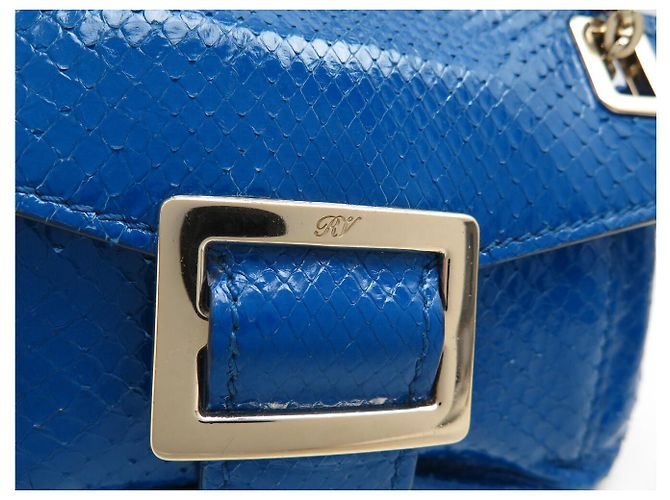 ROGER VIVIER MINI CHAIN SHOULDER BAG IN BLUE PYTHON LEATHER - view 8