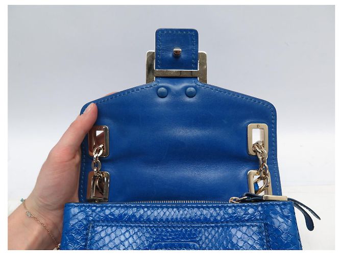 ROGER VIVIER MINI CHAIN SHOULDER BAG IN BLUE PYTHON LEATHER - view 9
