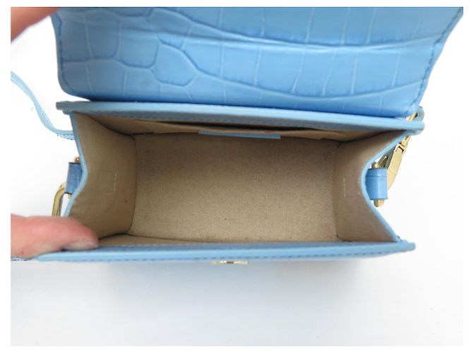 BORSA JACQUEMUS LE CHIQUITO MEDIA IN PELLE STILE COCODRILLO Blu - vista 12