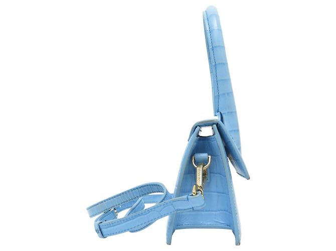 BORSA JACQUEMUS LE CHIQUITO MEDIA IN PELLE STILE COCODRILLO Blu - vista 3