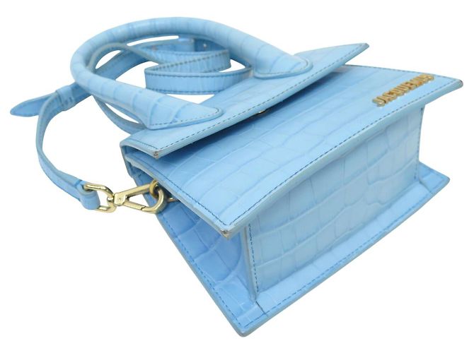 BORSA JACQUEMUS LE CHIQUITO MEDIA IN PELLE STILE COCODRILLO Blu - vista 5