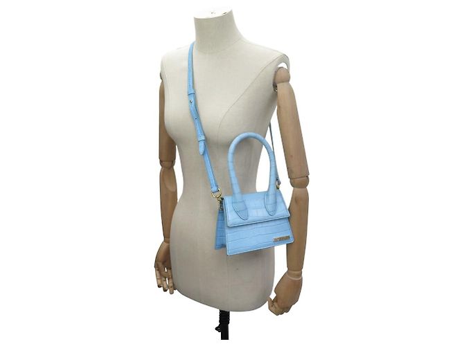 BORSA JACQUEMUS LE CHIQUITO MEDIA IN PELLE STILE COCODRILLO Blu - vista 7