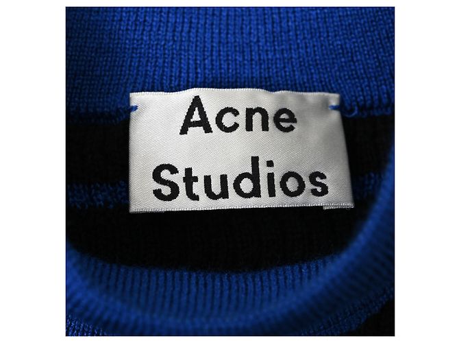 Gestreifter Slim-Fit Rollkragenpullover aus schwarzer und blauer Wolle von Acne Studios - Ansicht 4