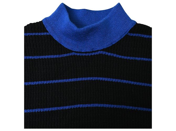 Gestreifter Slim-Fit Rollkragenpullover aus schwarzer und blauer Wolle von Acne Studios - Ansicht 5