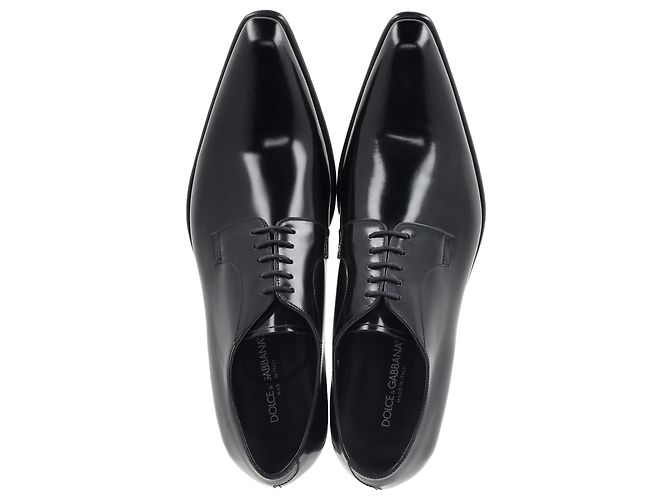 Scarpe Derby stringate in pelle verniciata nera con punta a mandorla di Dolce & Gabbana - vista 3