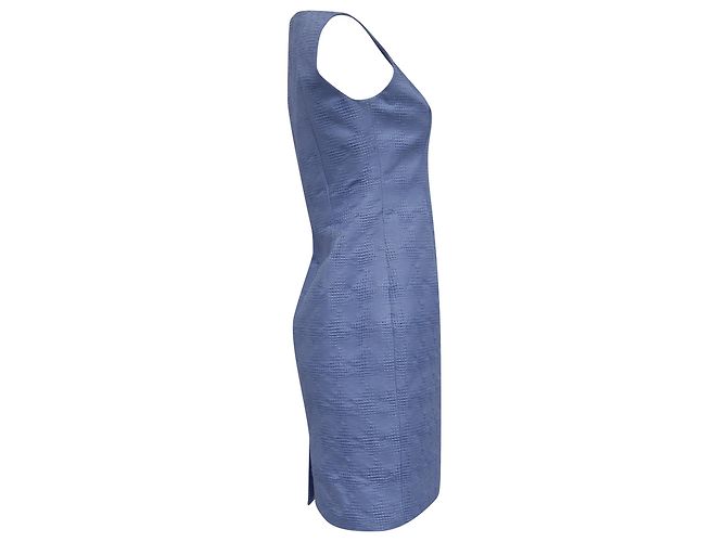 Oscar De La Renta strukturierte ärmellose Mini-Shift-Kleid aus blauer Polyester - Ansicht 3