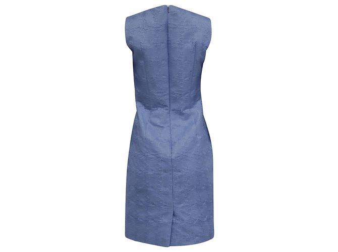 Oscar De La Renta strukturierte ärmellose Mini-Shift-Kleid aus blauer Polyester - Ansicht 4