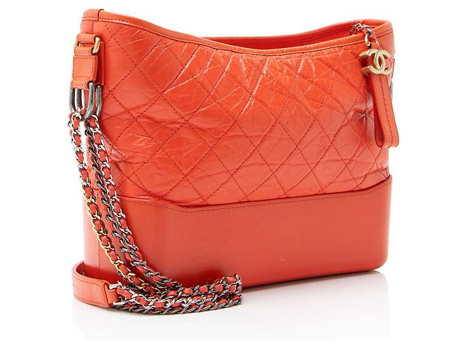 Chanel Gabrielle Medium Hobo in Pelle di Vitello Invecchiata Arancione - vista 2