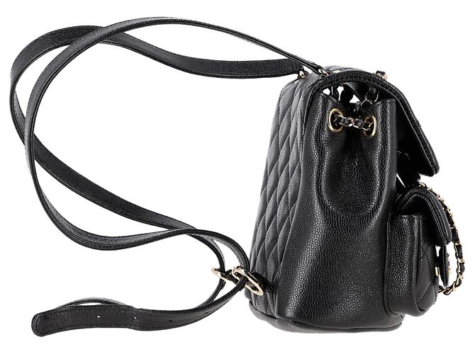 Timeless Chanel Small Quilted Duma Pockets Drawstring Backpack in Black Caviar Leather - view 2