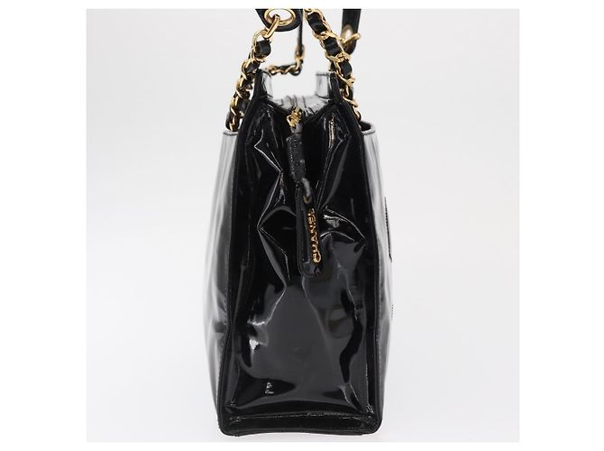 Chanel Vintage Timeless Chain Schultertasche aus Lackleder Medium Schwarz - Ansicht 4