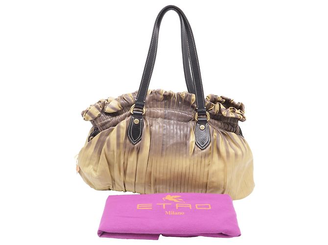 Borsa a Spalla Plissettata Ombre Etro in Pelle Beige e Marrone - vista 5