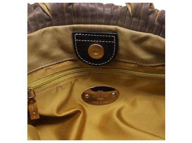 Borsa a Spalla Plissettata Ombre Etro in Pelle Beige e Marrone - vista 7
