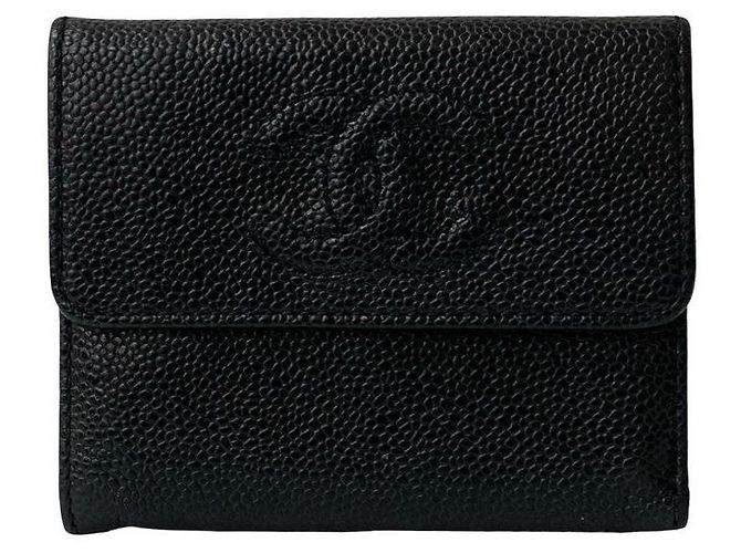 Portafoglio Trifold in Pelle Caviar Chanel Coco Mark Nero - vista 2