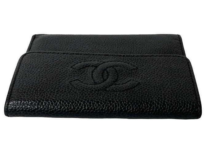 Portafoglio Trifold in Pelle Caviar Chanel Coco Mark Nero - vista 4