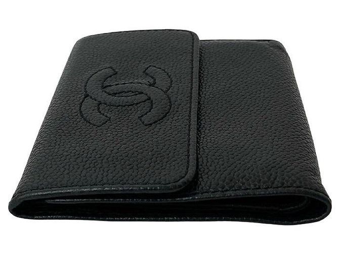 Portafoglio Trifold in Pelle Caviar Chanel Coco Mark Nero - vista 5