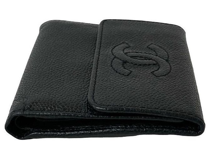 Portafoglio Trifold in Pelle Caviar Chanel Coco Mark Nero - vista 6