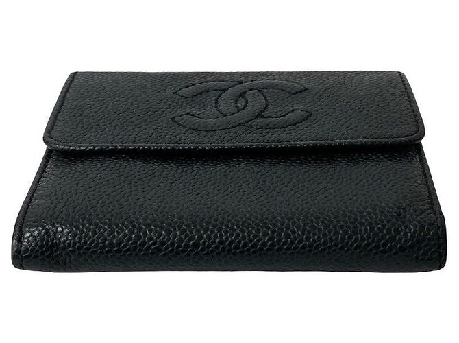 Portafoglio Trifold in Pelle Caviar Chanel Coco Mark Nero - vista 7