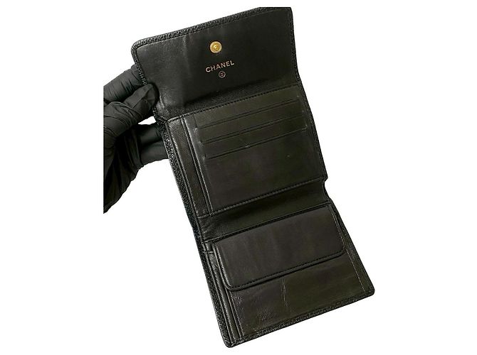 Portafoglio Trifold in Pelle Caviar Chanel Coco Mark Nero - vista 8