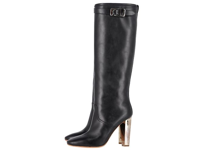 Botas de rodilla con tacón Chrome de Hermès en cuero negro - vista 5