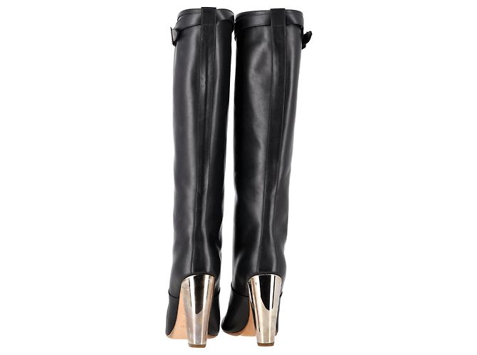 Botas de rodilla con tacón Chrome de Hermès en cuero negro - vista 6