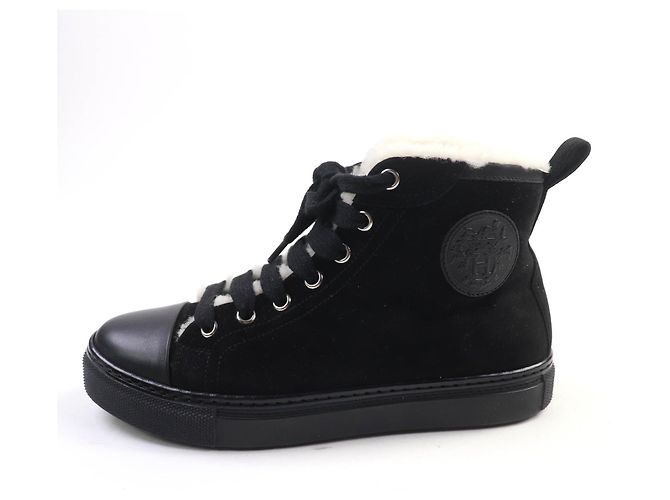 Baskets montantes en daim JIMMY d'Hermès Noir - vue 5