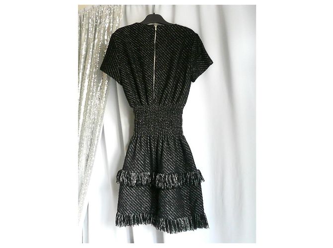 MAJE Graues Tweed-Kleid mit Fransen Neuzustand Größe 1 Schwarz - Ansicht 13