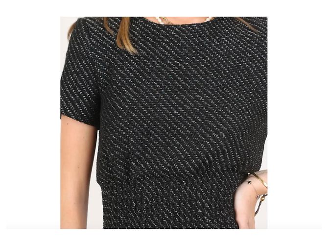 MAJE Graues Tweed-Kleid mit Fransen Neuzustand Größe 1 Schwarz - Ansicht 2
