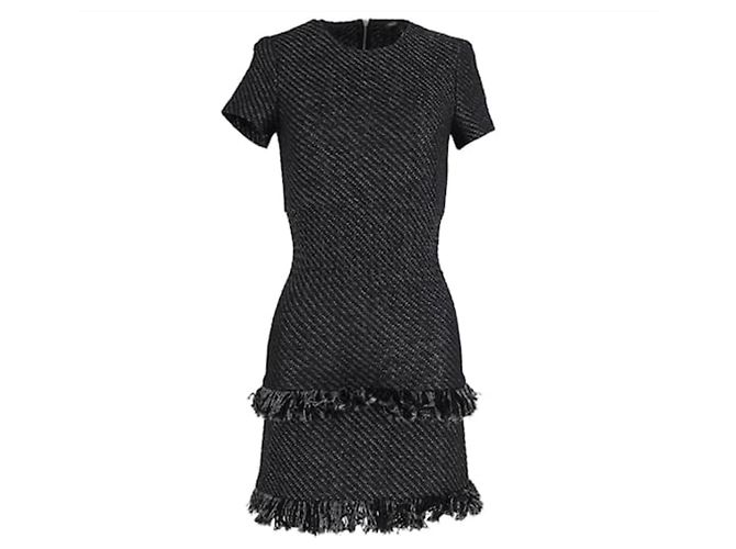 MAJE Graues Tweed-Kleid mit Fransen Neuzustand Größe 1 Schwarz - Ansicht 4