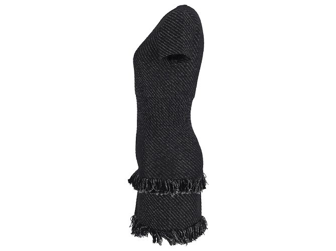 MAJE Graues Tweed-Kleid mit Fransen Neuzustand Größe 1 Schwarz - Ansicht 6