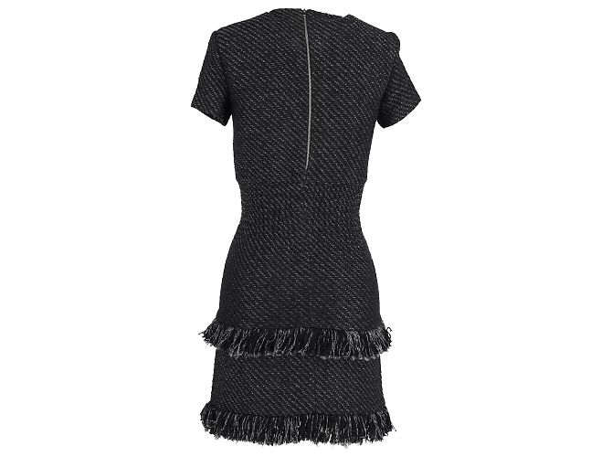 MAJE Graues Tweed-Kleid mit Fransen Neuzustand Größe 1 Schwarz - Ansicht 7