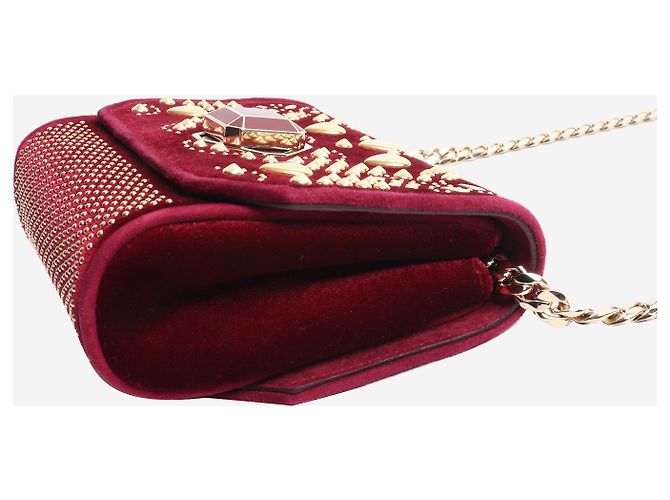 Elie Saab Borsa a tracolla in velluto bordeaux con borchie - vista 4