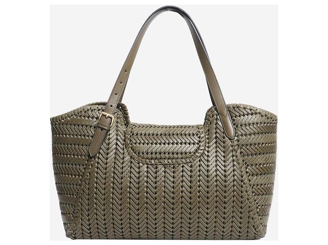 Anya Hindmarch Khaki-gewebte Leder-Tote - Ansicht 3