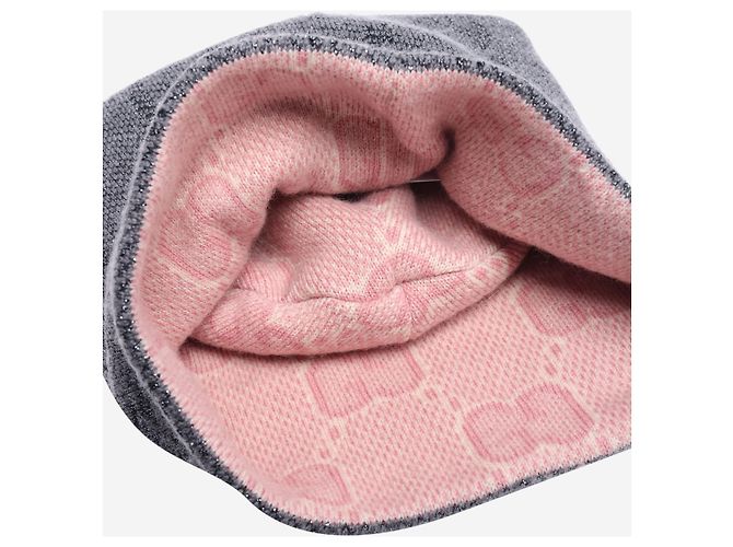 Gucci Berretto in maglia reversibile grigio e rosa - vista 3