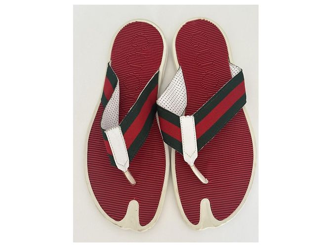 Infradito Gucci Web Trimm Bianche Cotone e Gomma Bianco - vista 5