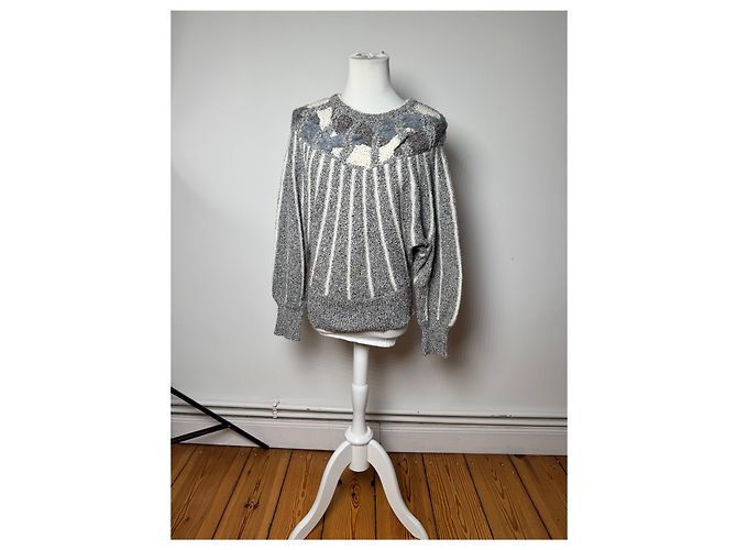 Autre Marque Pull ras du cou vintage Mariea Kim Gris/Blanc/Noir M Multicolore - vue 11