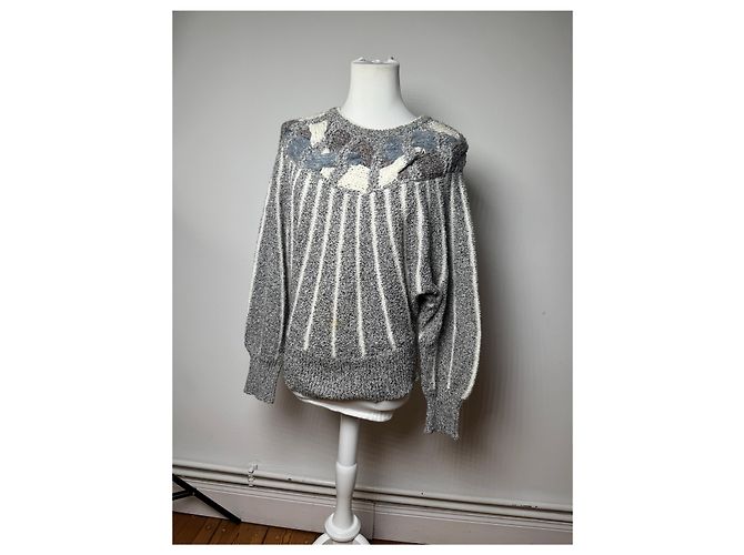 Autre Marque Pull ras du cou vintage Mariea Kim Gris/Blanc/Noir M Multicolore - vue 2