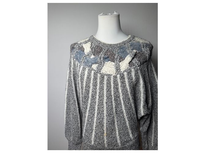 Autre Marque Pull ras du cou vintage Mariea Kim Gris/Blanc/Noir M Multicolore - vue 9